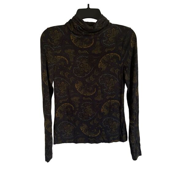 Evereve Size S Long Sleeve Paisley Turtle Neck Top Modal Blend Soft Fall Modest - Picture 3 of 5